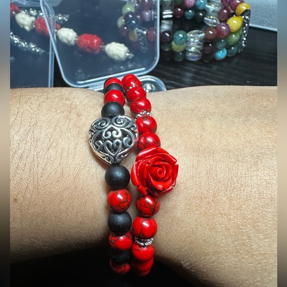 SOLD Rose 🌹 Red Turquoise Bracelet Set ❤️🌹🌹🌹 - Picture 5 of 6